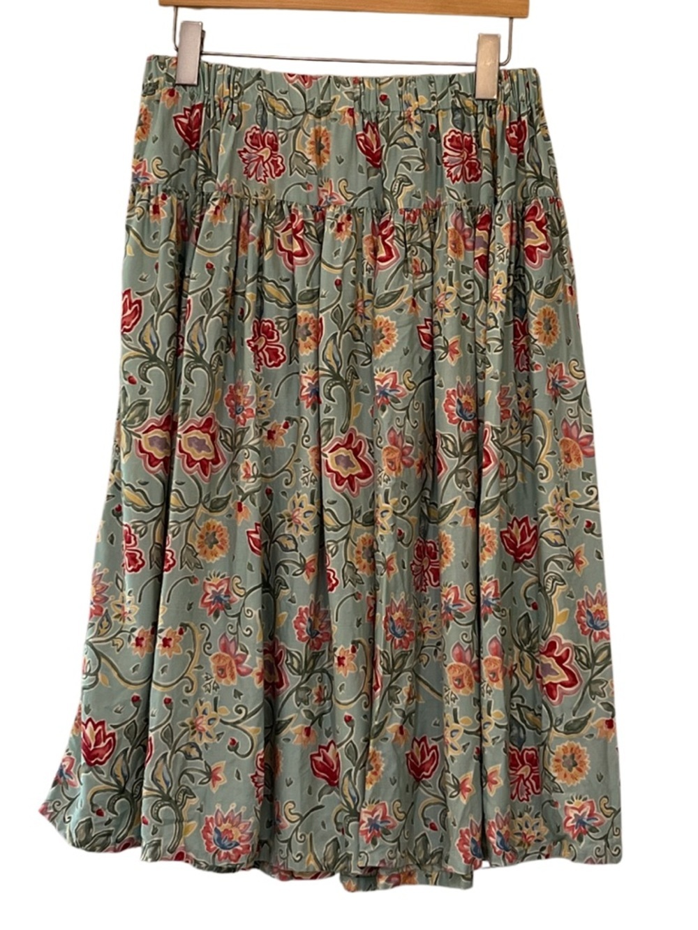 Vintage Sharon Young Floral Midi Skirt Rayon USA Elastic Waist - Picture 2 of 8